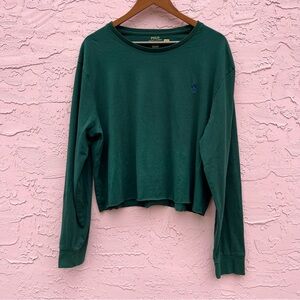 Polo Ralph Lauren Reworked Cut Cropped Long Sleeve T-Shirt Oversized Green